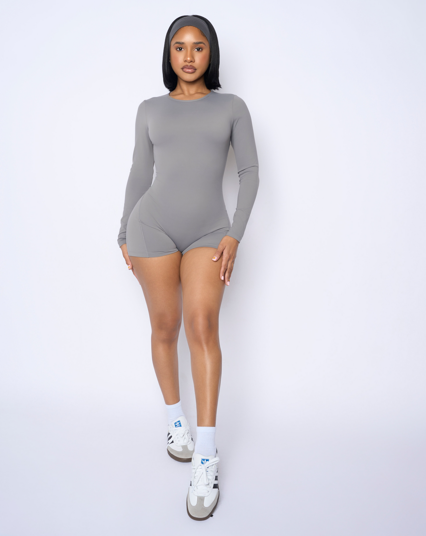 Grey long sleeve body suit